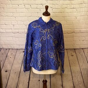 blutique Medium Blue Silk designer zip up jacket
